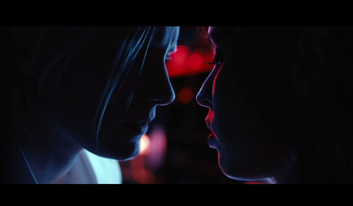 Below Her Mouth Erika Linder and Natalie Krill ready to kiss at the bar