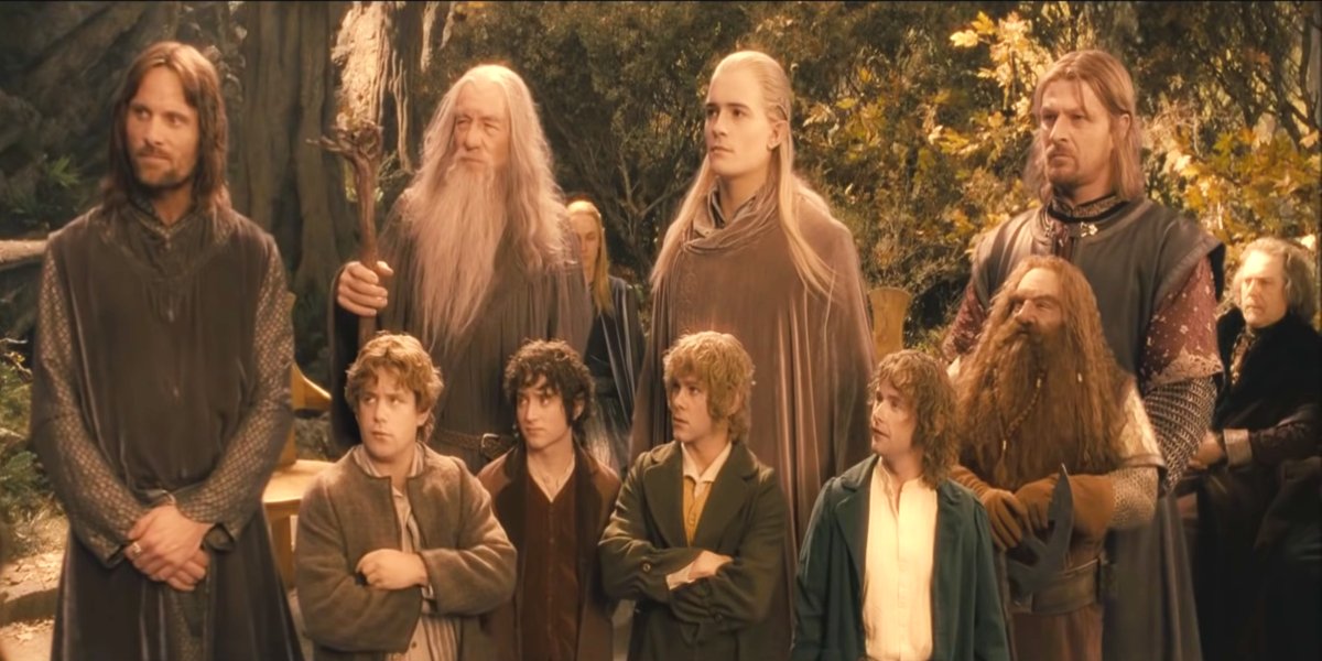 This image shows the cast of The Fellowship of the Rings. 