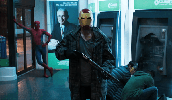 Spider-Man breaking up a robbery in Spider-Man Homecoming