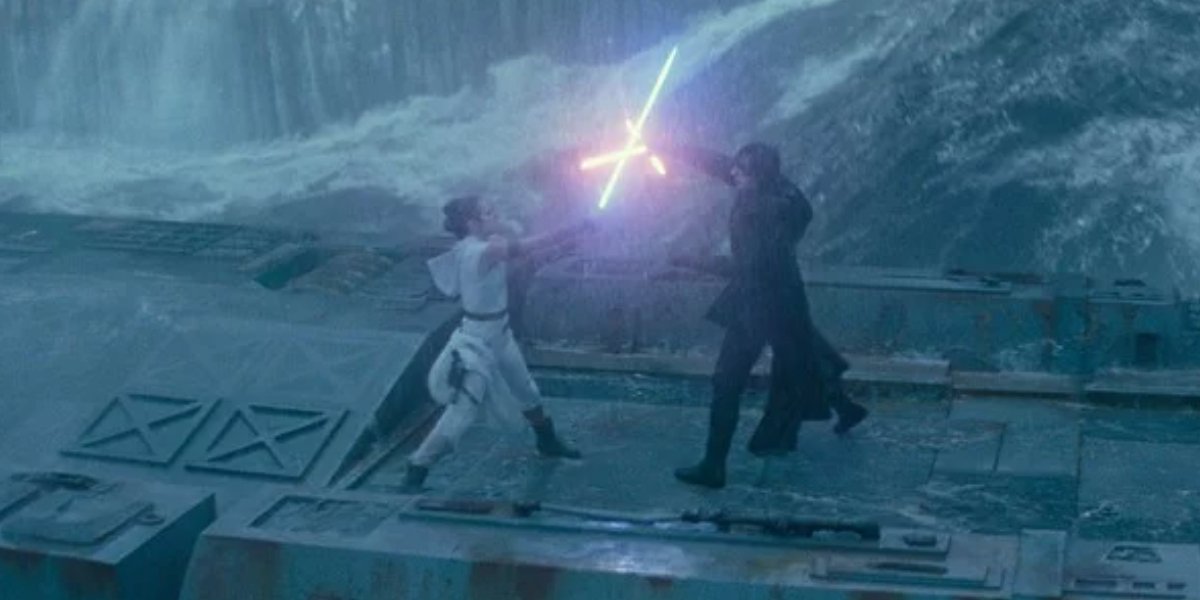 Rey and Kylo Ren's lightsaber duel in Star Wars: The Rise of Skywalker