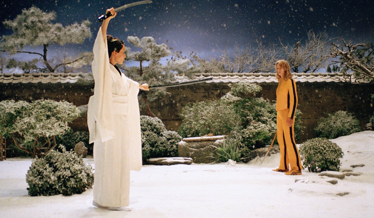 Kill Bill Vol. 1 Oren Ishii and The Bride, outside in the snow at the House of Blue Leaves