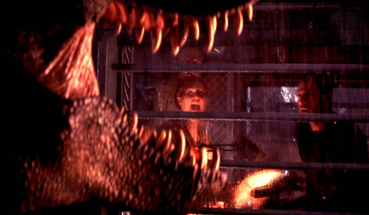 The Lost World: Jurassic Park Rex roaring outside of the camper