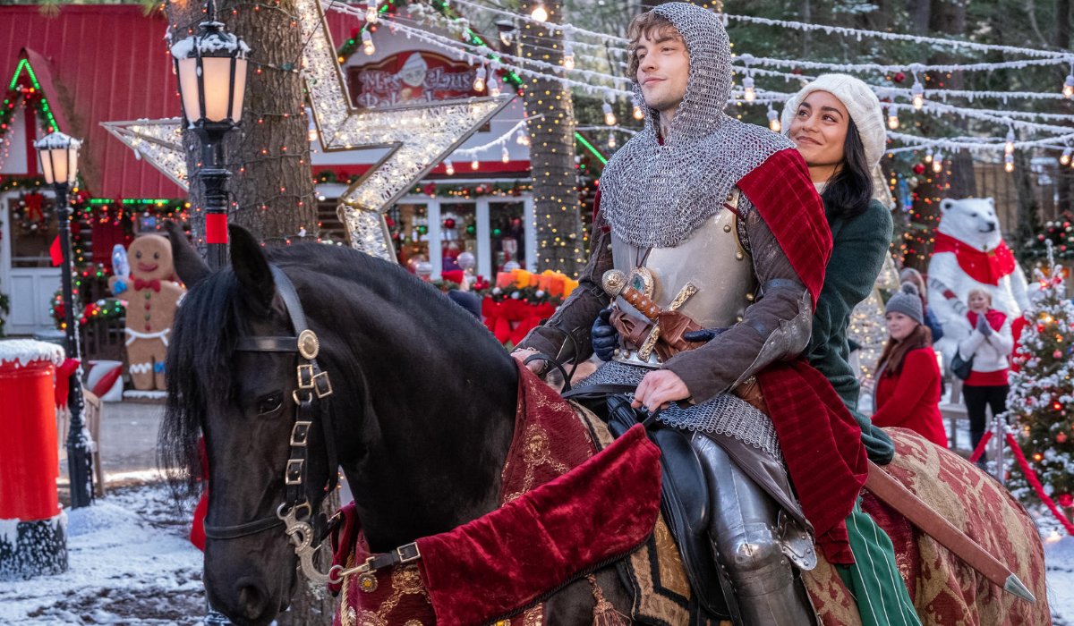 The Knight Before Christmas Vanessa Hudgens on horseback, with a knight, in town
