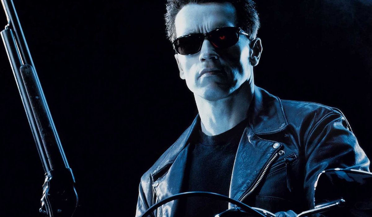 Terminator 2: Judgement Day The T-800 sits on his bike with a shotgun