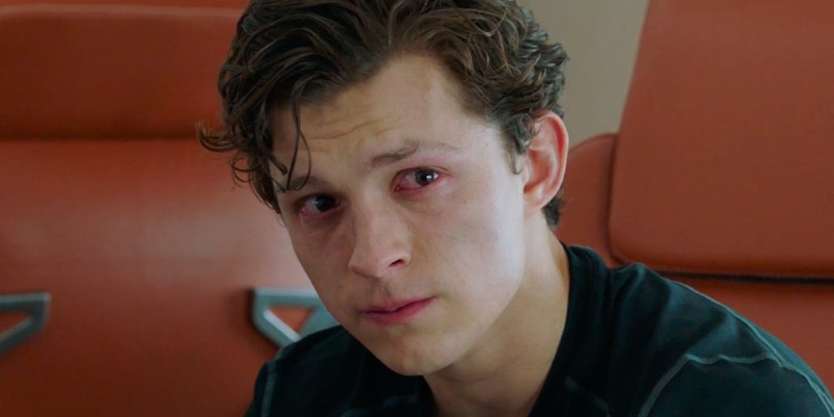 Spider-Man: Far From Home Peter crying on the jet