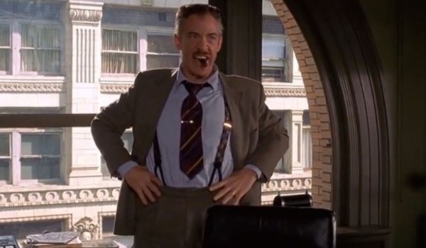Spider-Man J. Jonah Jameson angrily clenching a cigar in his mouth