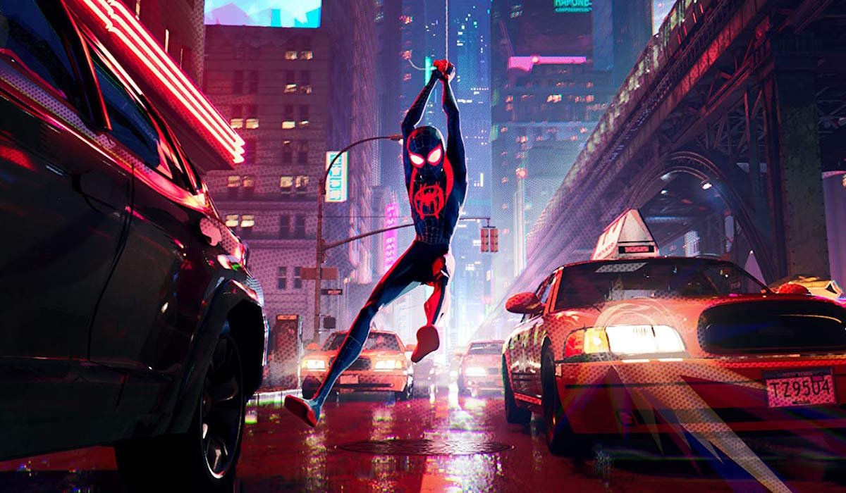 Miles Morales web swinging in Spider-Man: Into the Spider-Verse