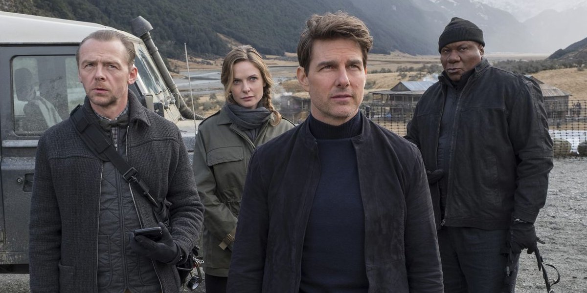 Simon Pegg, Rebecca Ferguson, Tom Cruise, and Ving Rhames in Mission: Impossible - Fallout