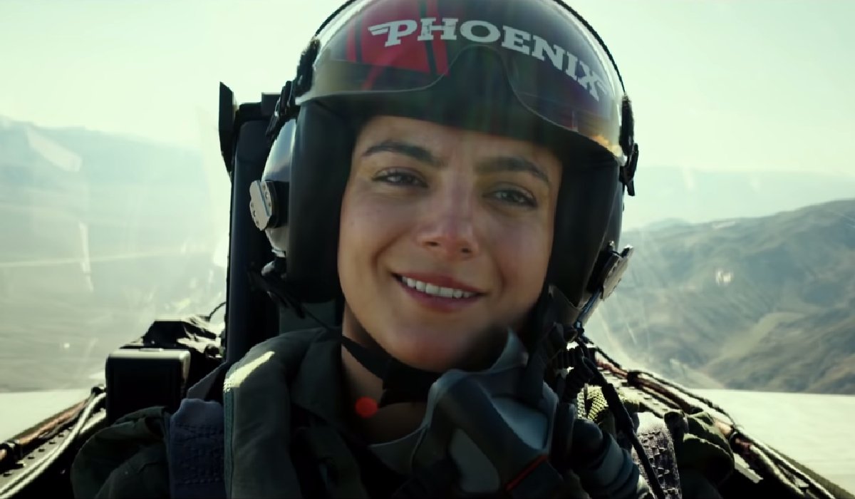 Top Gun: Maverick Monica Barbaro smiles in her cockpit