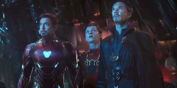 Roberty Downey Jr., Tom Holland, and Benedict Cumberbatch in "Avengers: Infinity War" (2018)