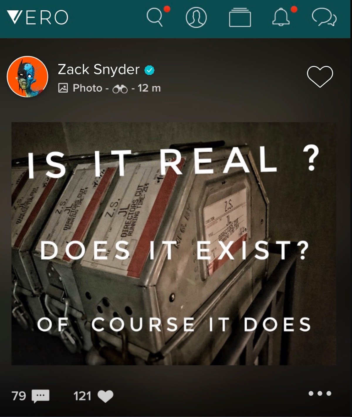 Zack Snyder's vero post
