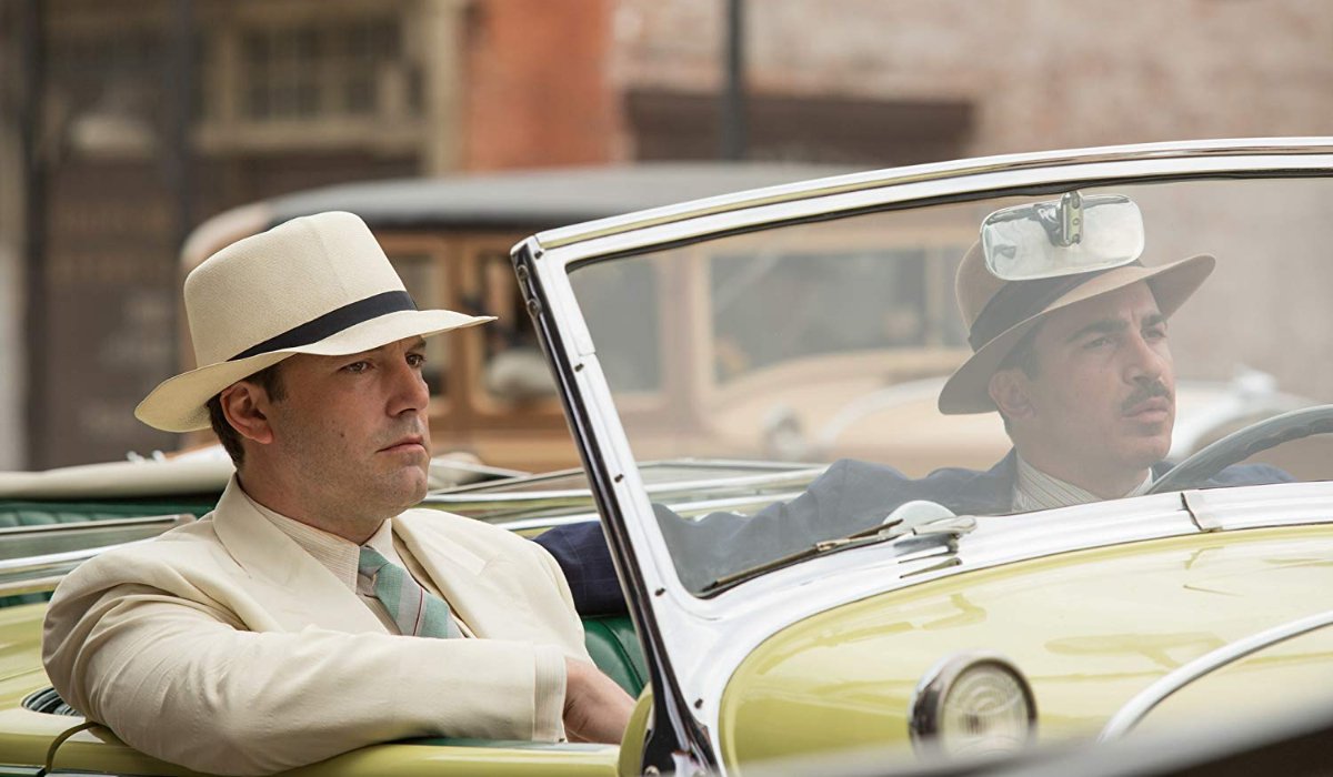 Live By Night Ben Affleck rides around with Chris Messina in a vintage car