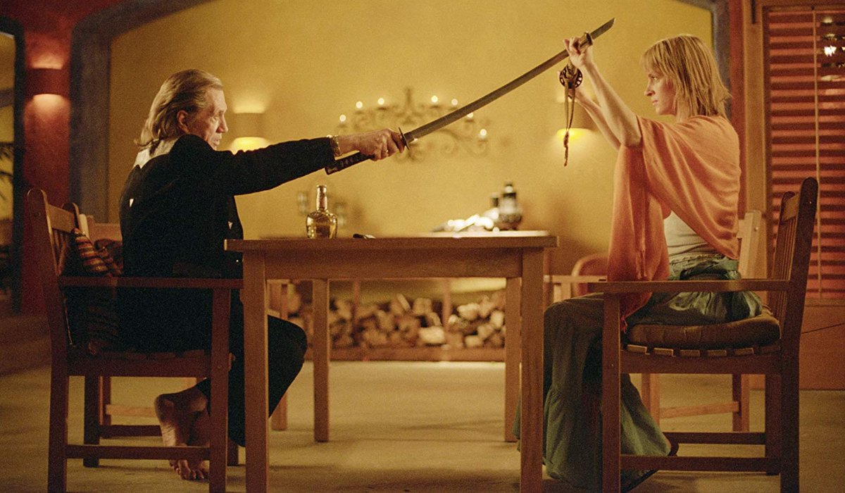 Kill Bill Vol. 2 Bill and The Bride fight in chairs at his house